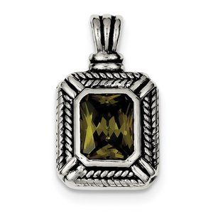 Closeout!  925 Sterling Silver Olive Green CZ Square Necklace Charm Pendant